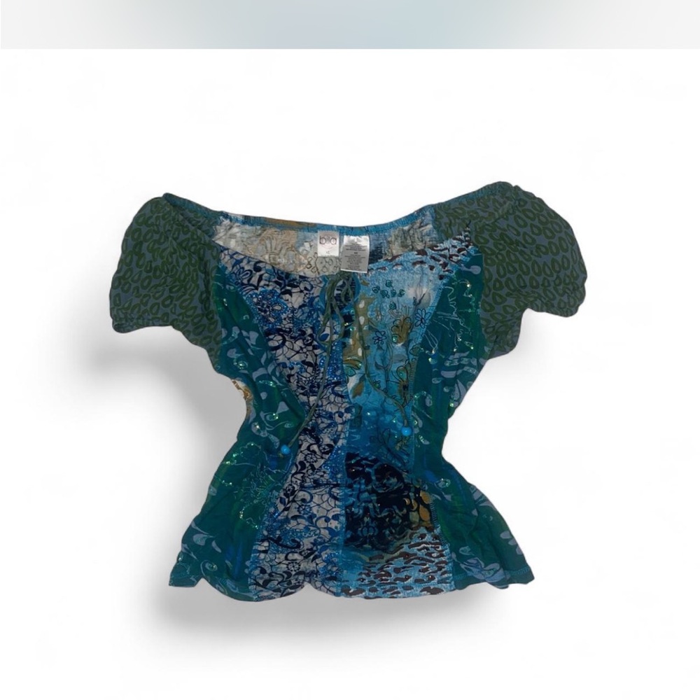 Bila Blue and Green Patterned Blouse
